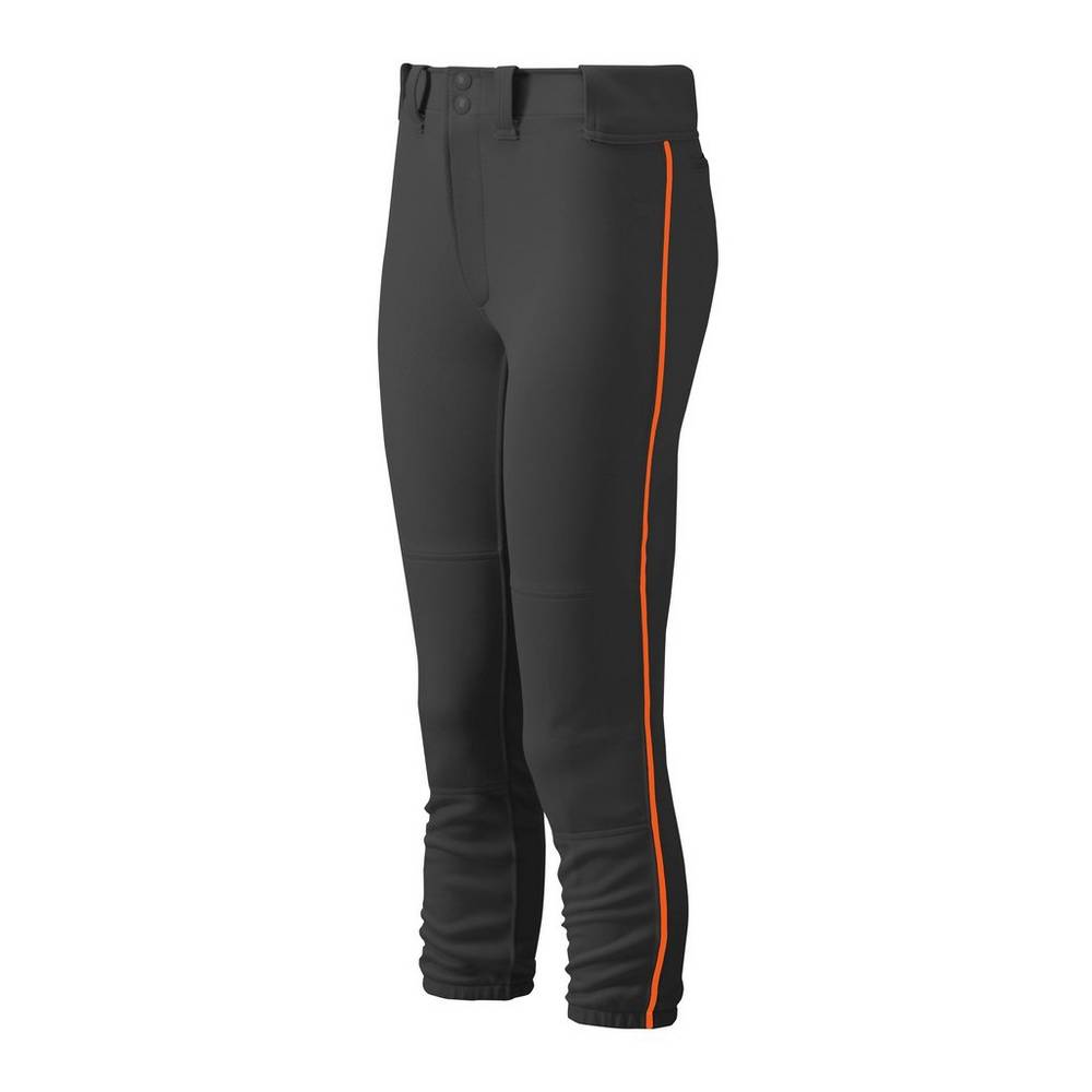 Pantalones Mizuno Softball Belted Piped Para Mujer Negros/Naranjas 0725369-RA